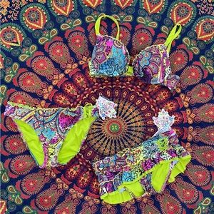 🌺 New BECCA 3 Piece Boho Paisley Floral Mandala Bikini Swimsuit 🌺